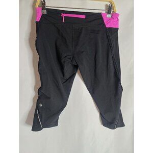 Lululemon Run: Fast And Free Crop Black / Pow Pink Size 10- 2012 Style